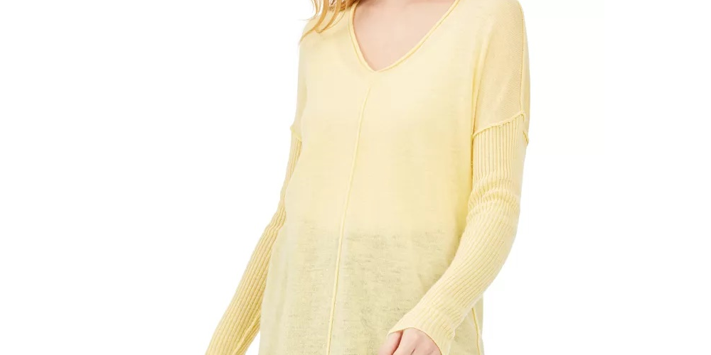 INC International Concepts Women's Ribbed Long-Sleeve Tunic Sweater Yellow Size Small
