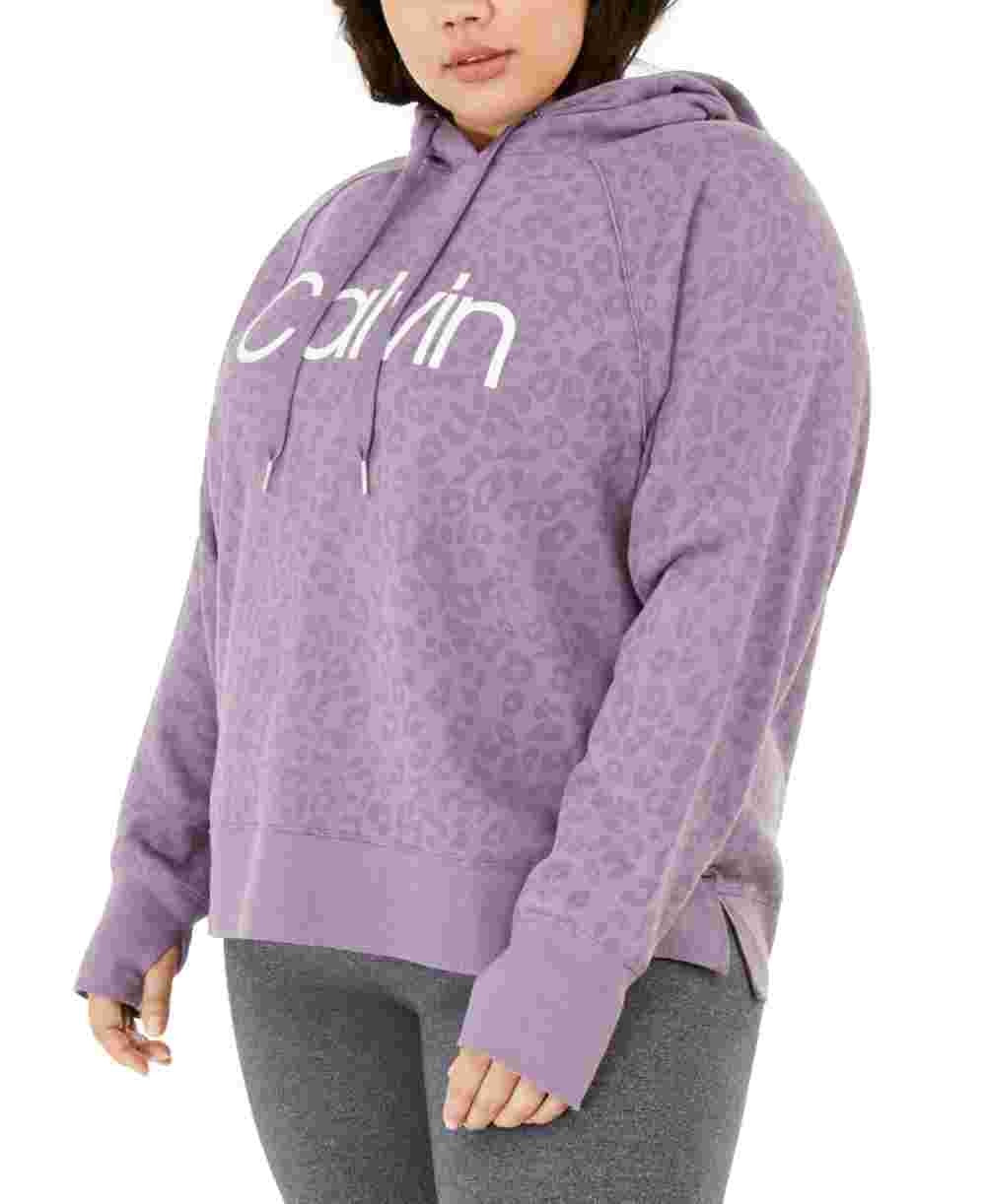 Calvin Klein Women's Plus Size Animal-Print Hooded Sweatshirt Purple Size 3X