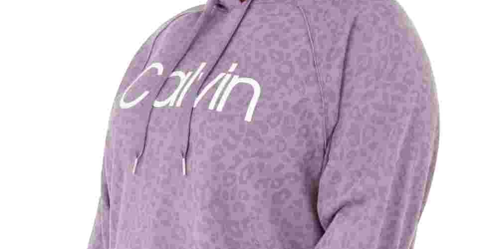 Calvin Klein Women's Plus Size Animal-Print Hooded Sweatshirt Purple Size 3X