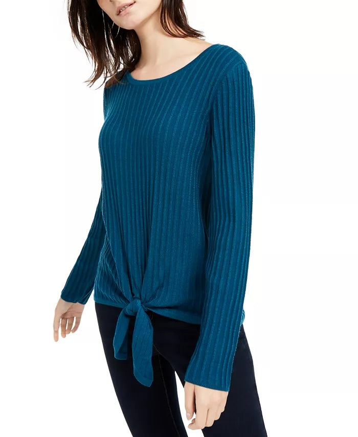 INC International Concepts Women's Ribbed Knotted Sweater Turquoise Size Large