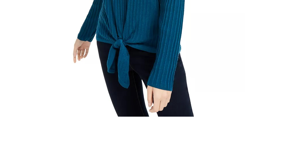 INC International Concepts Women's Ribbed Knotted Sweater Turquoise Size Large