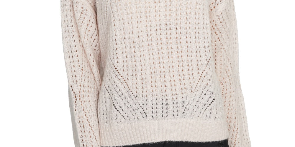 Sanctuary Women's Open Stitch Ribbed Trim Pullover Sweater Pink Size Medium