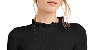 Anne Klein Women's Black Ruffled Long Sleeve Mock Sweater Black Size XX-Small