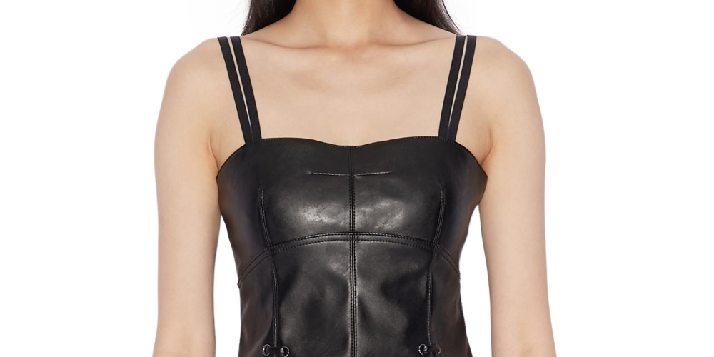 Ax Armani Exchange Women's Faux Leather Tank Top Black Size X-Small