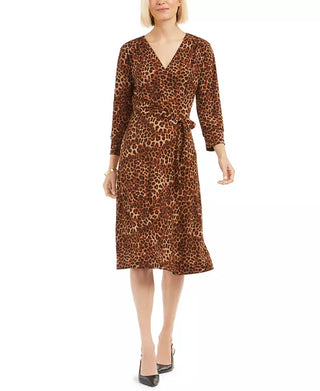 Charter Club Women's Leopard-Print Reversible Wrap Dress Beige Size X-Small