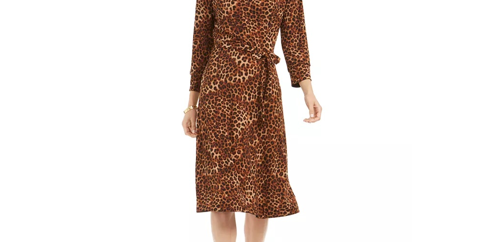 Charter Club Women's Leopard-Print Reversible Wrap Dress Beige Size X-Small
