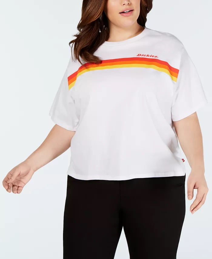 Dickies Women's Trendy Plus Size Logo Stripe Graphic T-Shirt White Size XX-Large