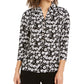 Charter Club Women's 3/4 Sleeve Printed Polo Top Black Size Large
