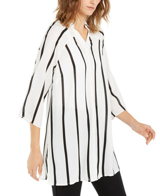 Alfani Women's Striped Roll Tab Tunic White Size Medium