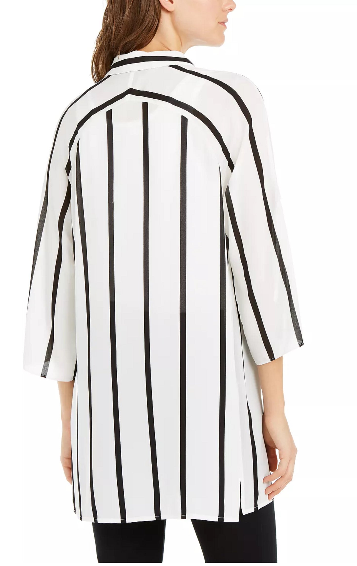Alfani Women's Striped Roll Tab Tunic White Size Medium
