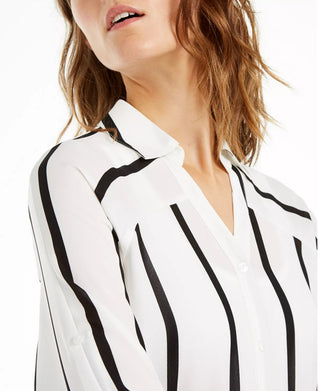 Alfani Women's Striped Roll Tab Tunic White Size Medium