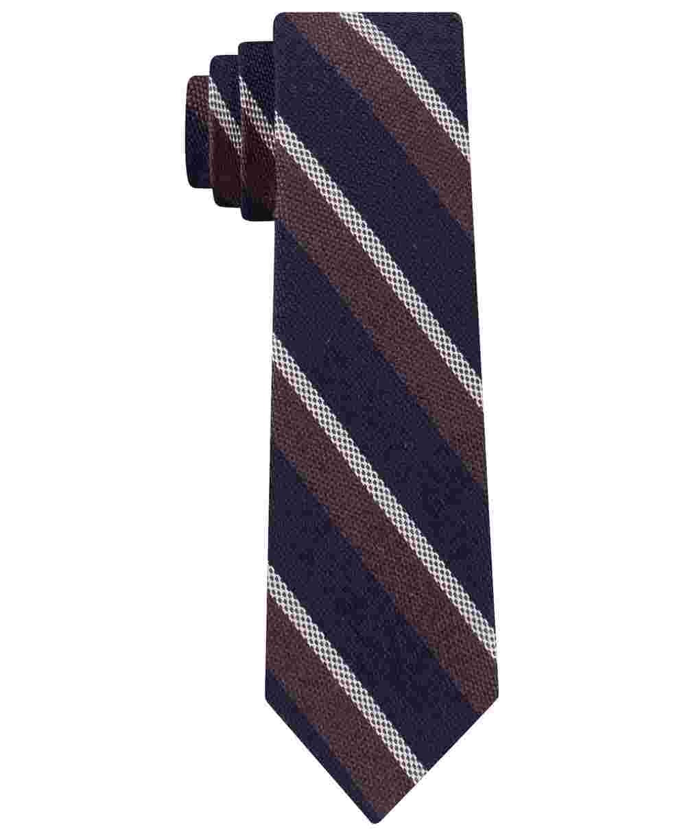 Tommy Hilfiger Men's Slim Textured Stripe Tie Brown Size Regular