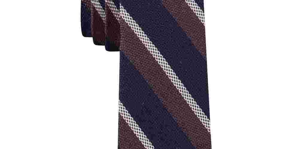 Tommy Hilfiger Men's Slim Textured Stripe Tie Brown Size Regular