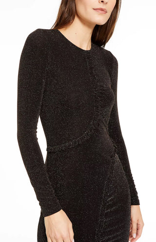 Michael Kors Women's Embellished Long Sleeve Jewel Neck Short Body Con Cocktail Dress Gray Size Petite Large