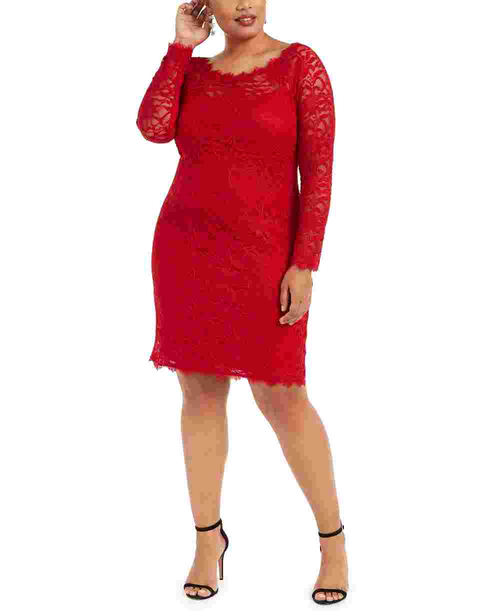 Jump Apparel Women's Dress Romantic Plus Sheath Lace Red Size 2X