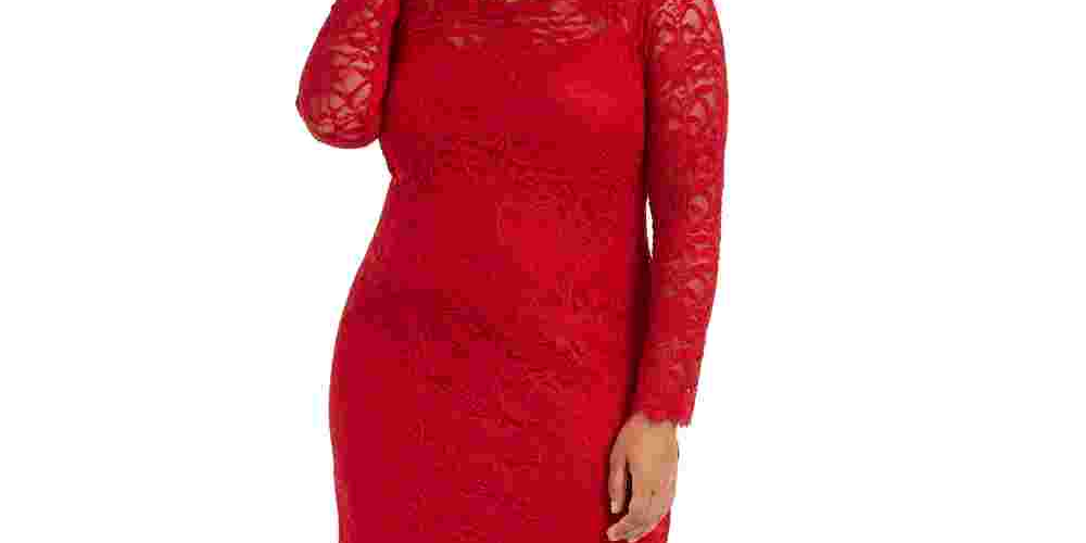Jump Apparel Women's Dress Romantic Plus Sheath Lace Red Size 2X