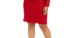 Jump Apparel Women's Dress Romantic Plus Sheath Lace Red Size 2X