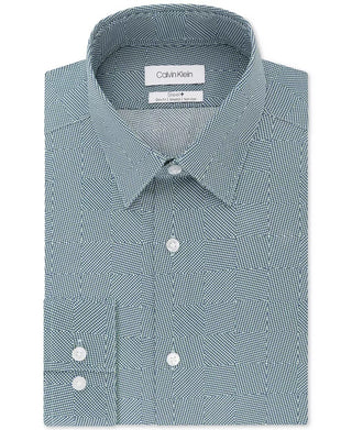 Calvin Klein Men's Steel Slim-Fit Non-Iron Performance Stretch Print Dress Shirt Green Size 17X32-33
