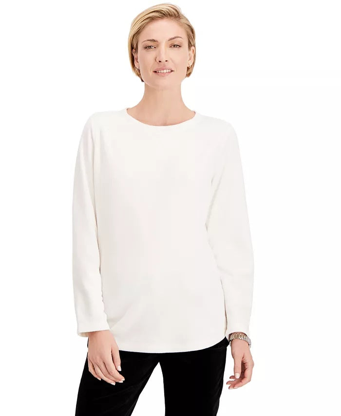 Karen Scott Women's Petite Microfleece Top White Size Petite S