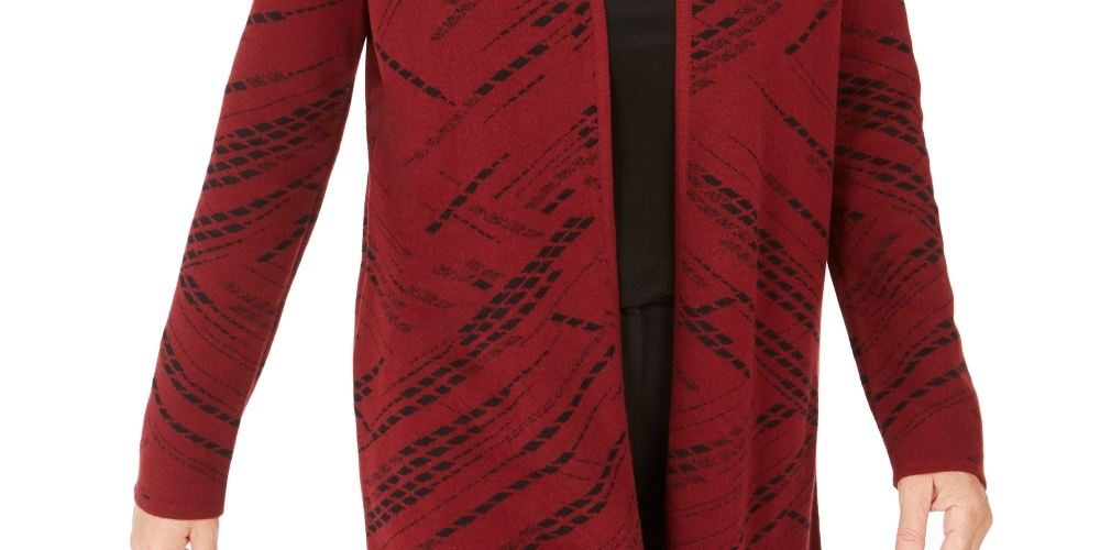 JM Collection Women's Petite Patterned Cardigan Sweater Red Size PS/M