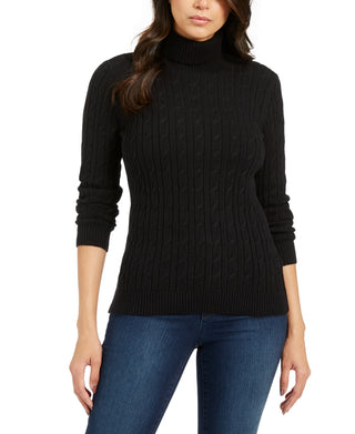 Charter Club Women's Petite Cable-Knit Turtleneck Sweater Black Size Petite Small