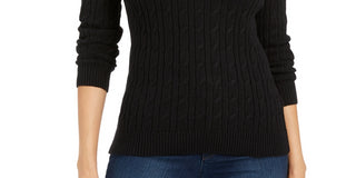 Charter Club Women's Petite Cable-Knit Turtleneck Sweater Black Size Petite Small