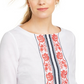 Charter Club Women's Embroidered Bell-Sleeve Linen-Blend Top White Size Large