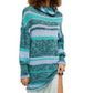 Free People Women's Striped Long Sleeve Turtle Neck Tunic Sweater Green/Purple Size X-Small