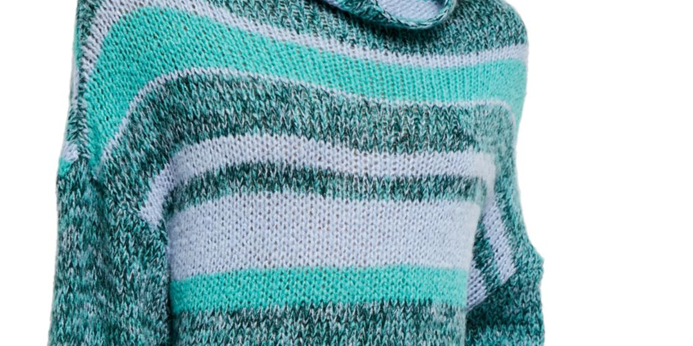 Free People Women's Striped Long Sleeve Turtle Neck Tunic Sweater Green/Purple Size X-Small