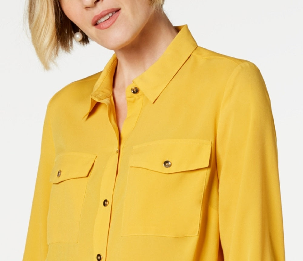 Charter Club Women's Two-Pocket Shirt Gold Size Small