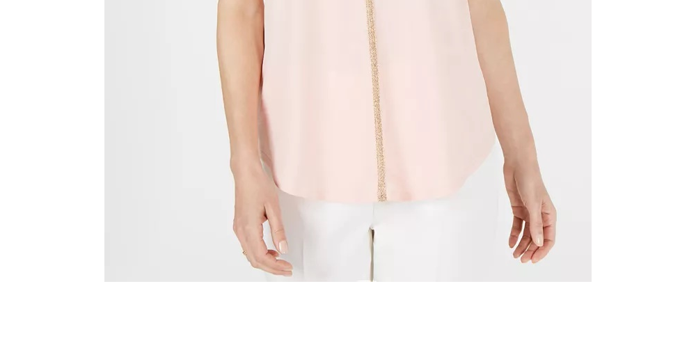 JM Collection Women's Petite Metallic-Trim Tunic Peach Size Petite Medium