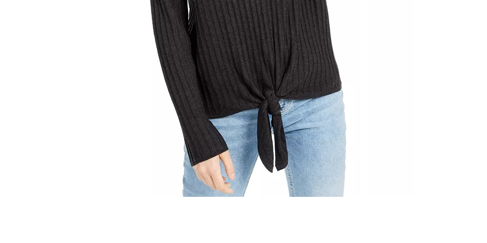 INC International Concepts Women's Ribbed Knotted SweaterDark Charcoal Size XX-Large