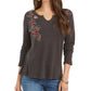 Style & Co Embroidered Cotton Thermal Top Grey Size XS