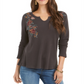 Style & Co Embroidered Cotton Thermal Top Grey Size XS