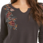 Style & Co Embroidered Cotton Thermal Top Grey Size XS