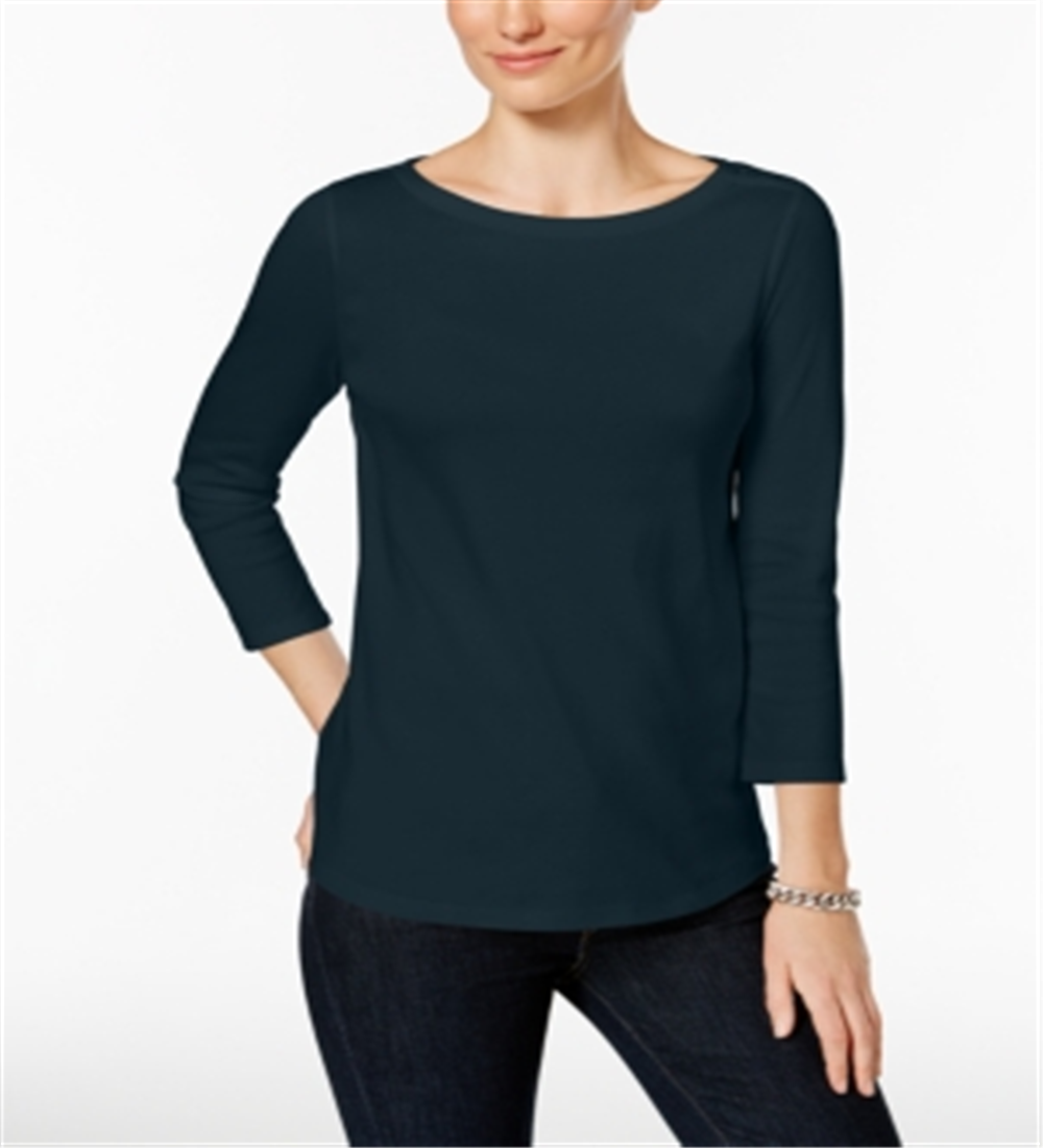 Charter Club Women's Pima Cotton Boat Neck Top Blue Size M