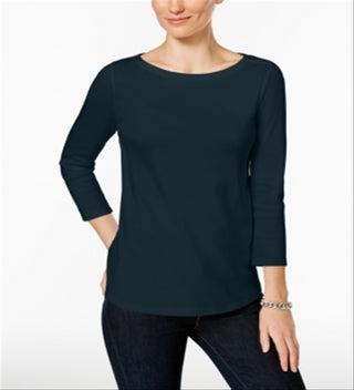 Charter Club Women's Pima Cotton Boat Neck Top Blue Size M