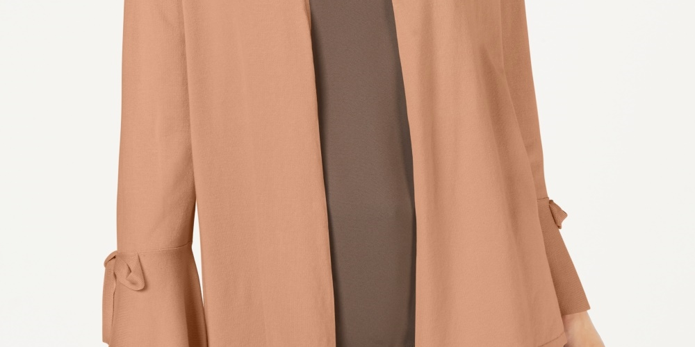 Alfani Women's Tie-Sleeve Cardigan Taupe Size X-Small