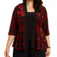 Alex Evenings Women's Embellished Jacket Floral Sleeveless Scoop Neck Evening Top Red Size 2X