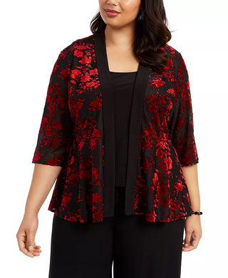 Alex Evenings Women's Embellished Jacket Floral Sleeveless Scoop Neck Evening Top Red Size 2X