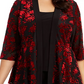 Alex Evenings Women's Embellished Jacket Floral Sleeveless Scoop Neck Evening Top Red Size 2X