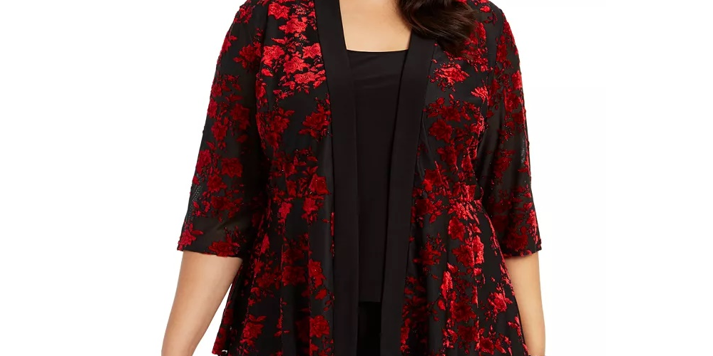 Alex Evenings Women's Embellished Jacket Floral Sleeveless Scoop Neck Evening Top Red Size 2X