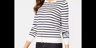 Charter Club Women's Petite Striped Toggle-Closure Cardigan White Size Petite L