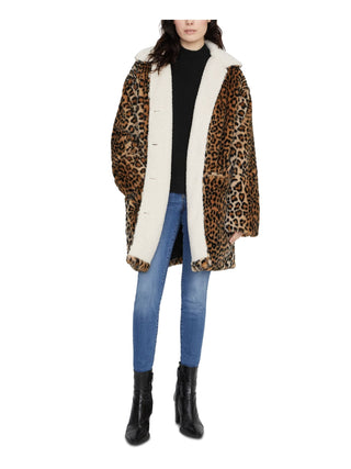 Sanctuary Women's Sierra Animal Print Faux Fur Coat Brown Size X-Small