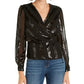 INC International Concepts Women's Sequinned-Stripe Wrap Top Black Size XX-Large