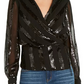 INC International Concepts Women's Sequinned-Stripe Wrap Top Black Size XX-Large