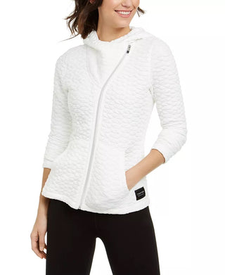 Calvin Klein Women's Jacquard Asymmetrical Zip Hooded Jacket Sand Size Large