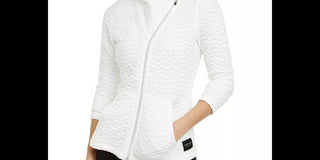 Calvin Klein Women's Jacquard Asymmetrical Zip Hooded Jacket Sand Size Large