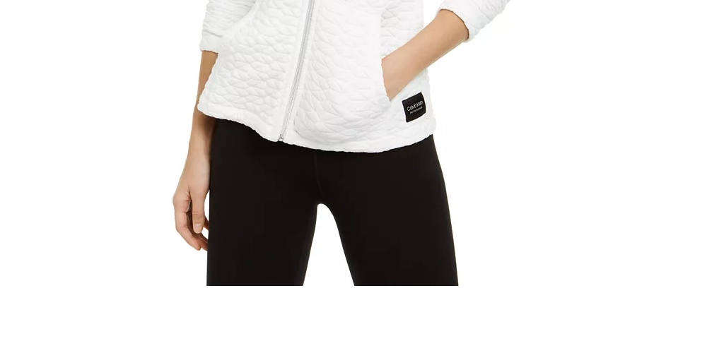 Calvin Klein Women's Jacquard Asymmetrical Zip Hooded Jacket Sand Size Large