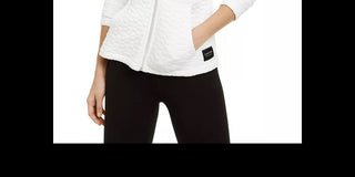 Calvin Klein Women's Jacquard Asymmetrical Zip Hooded Jacket Sand Size Large